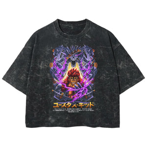 Playera streetwear premium de anime y gaming ExtraLife MX, corte boxy deluxe mineral wash heavyweight en color Acid Wash, moda urbana mexicana de culto.
