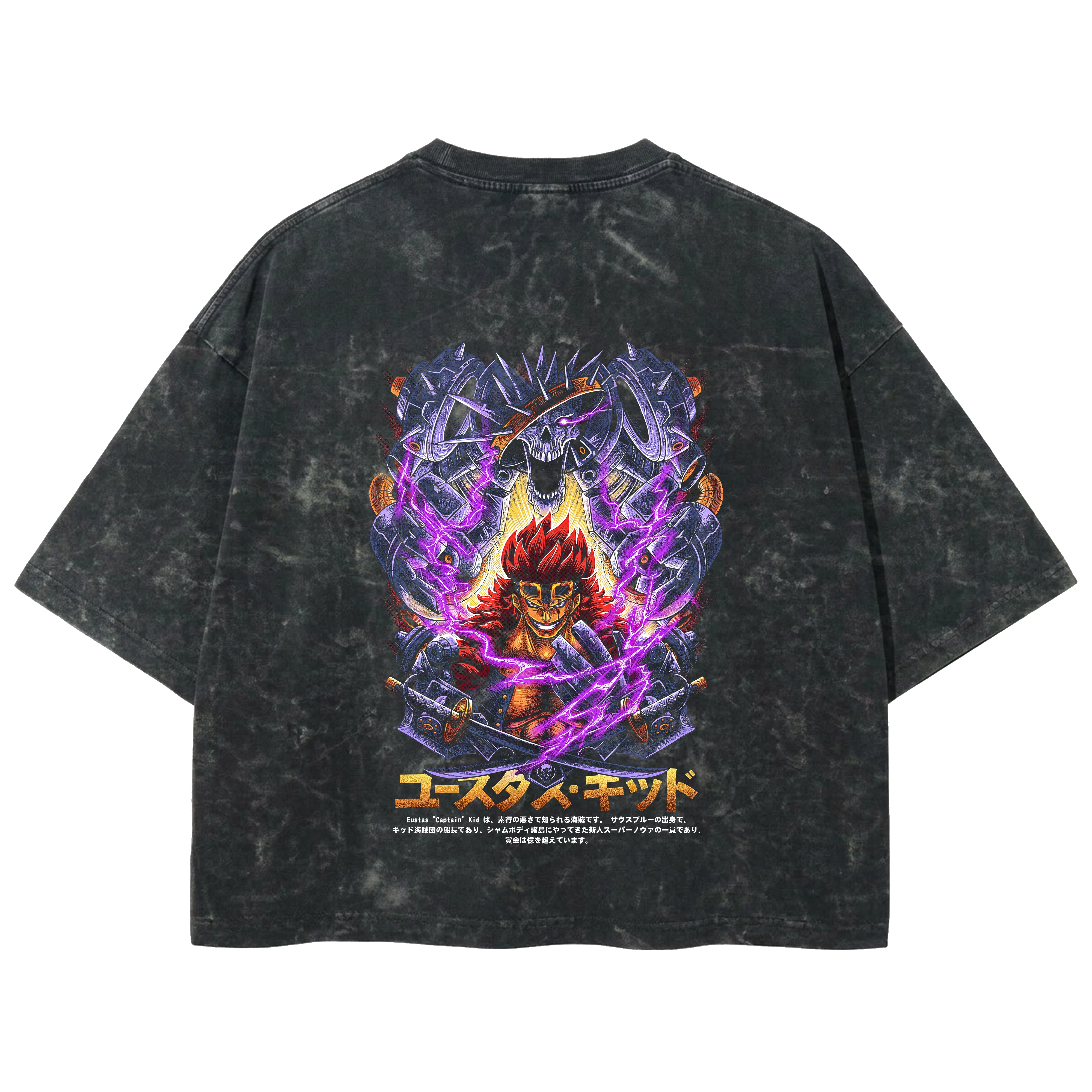 Playera streetwear premium de anime y gaming ExtraLife MX, corte boxy deluxe mineral wash heavyweight en color Acid Wash, moda urbana mexicana de culto.