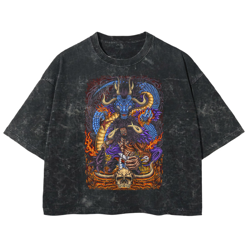 Playera streetwear premium de anime y gaming ExtraLife MX, corte boxy deluxe mineral wash heavyweight en color Acid Wash, moda urbana mexicana de culto.