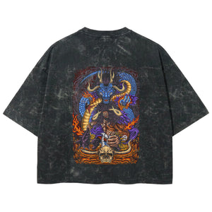 Playera streetwear premium de anime y gaming ExtraLife MX, corte boxy deluxe mineral wash heavyweight en color Acid Wash, moda urbana mexicana de culto.