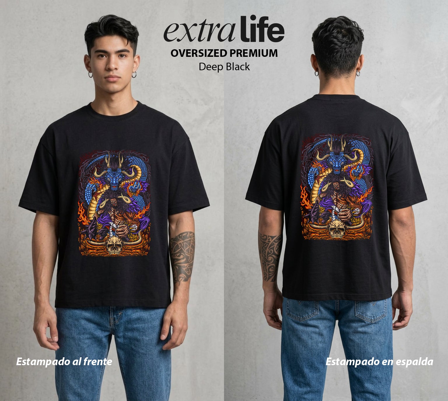 Mar de los Piratas | El Gran Tesoro del Mar #02991 - Playera Oversized Premium | Deep Black - Foto en modelo