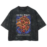 Playera streetwear premium de anime y gaming ExtraLife MX, corte boxy deluxe mineral wash heavyweight en color Acid Wash, moda urbana mexicana de culto.