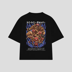 Playera streetwear premium de anime y gaming ExtraLife MX, corte boxy oversized drop shoulder heavyweight en color Deep Black y Off-White, moda urbana mexicana de culto.
