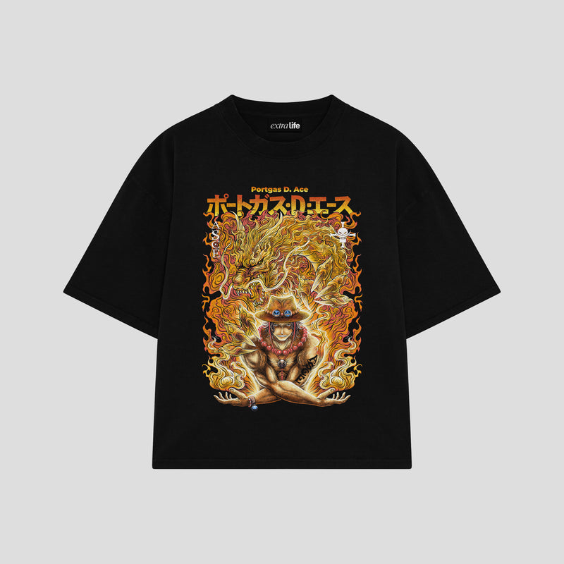 Playera streetwear premium de anime y gaming ExtraLife MX, corte boxy oversized drop shoulder heavyweight en color Deep Black y Off-White, moda urbana mexicana de culto.
