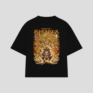 Playera streetwear premium de anime y gaming ExtraLife MX, corte boxy oversized drop shoulder heavyweight en color Deep Black y Off-White, moda urbana mexicana de culto.
