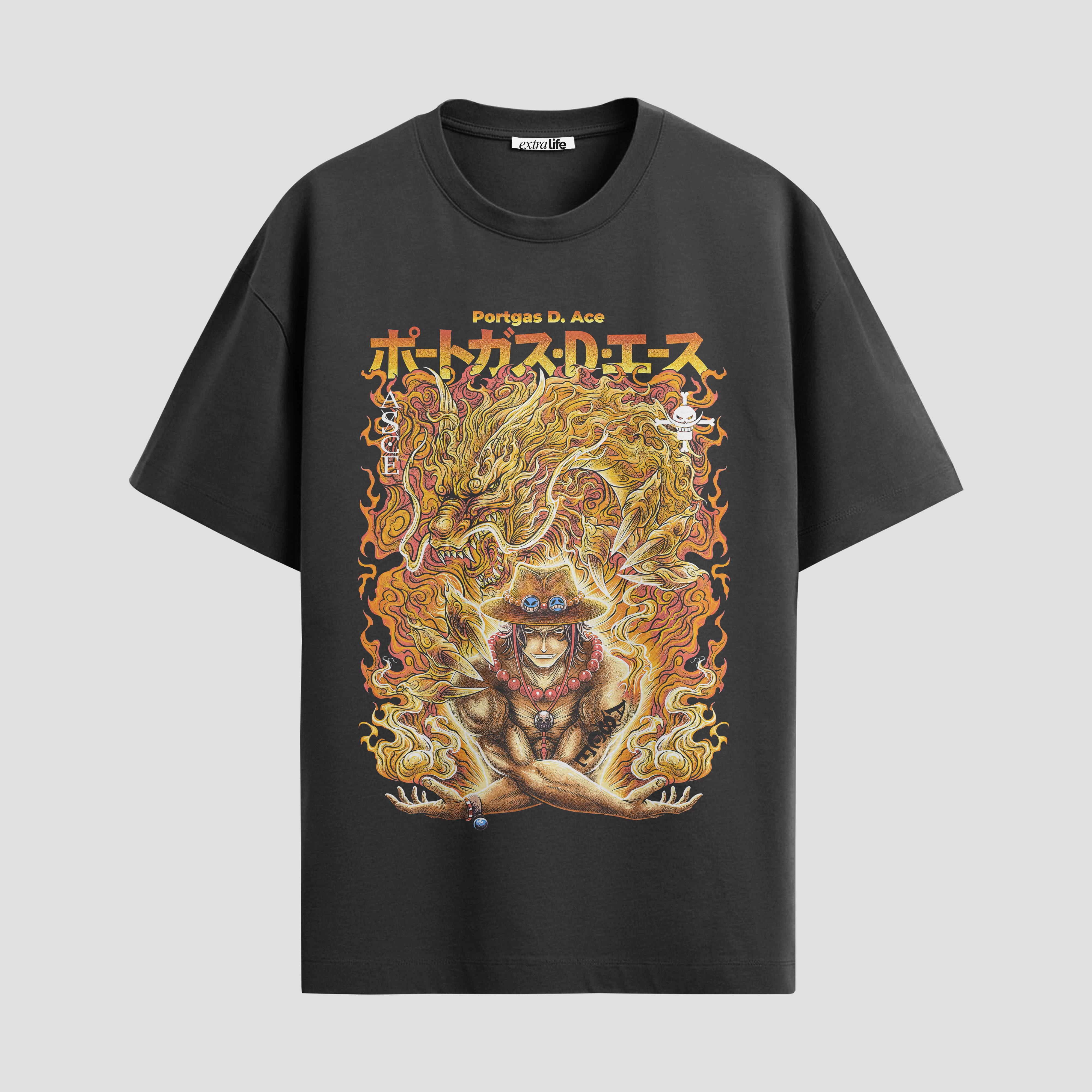 Playera urbana de anime y gaming ExtraLife MX, corte Standard Fit unisex ligero y transpirable en color Deep Black y Pure White, ropa de uso diario para gym y casual.