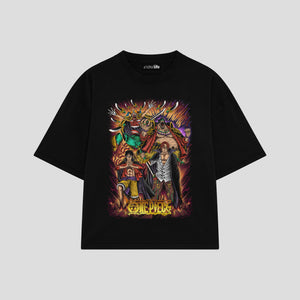 Playera streetwear premium de anime y gaming ExtraLife MX, corte boxy oversized drop shoulder heavyweight en color Deep Black y Off-White, moda urbana mexicana de culto.