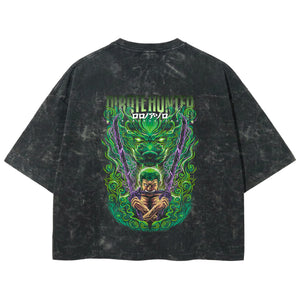 Playera streetwear premium de anime y gaming ExtraLife MX, corte boxy deluxe mineral wash heavyweight en color Acid Wash, moda urbana mexicana de culto.