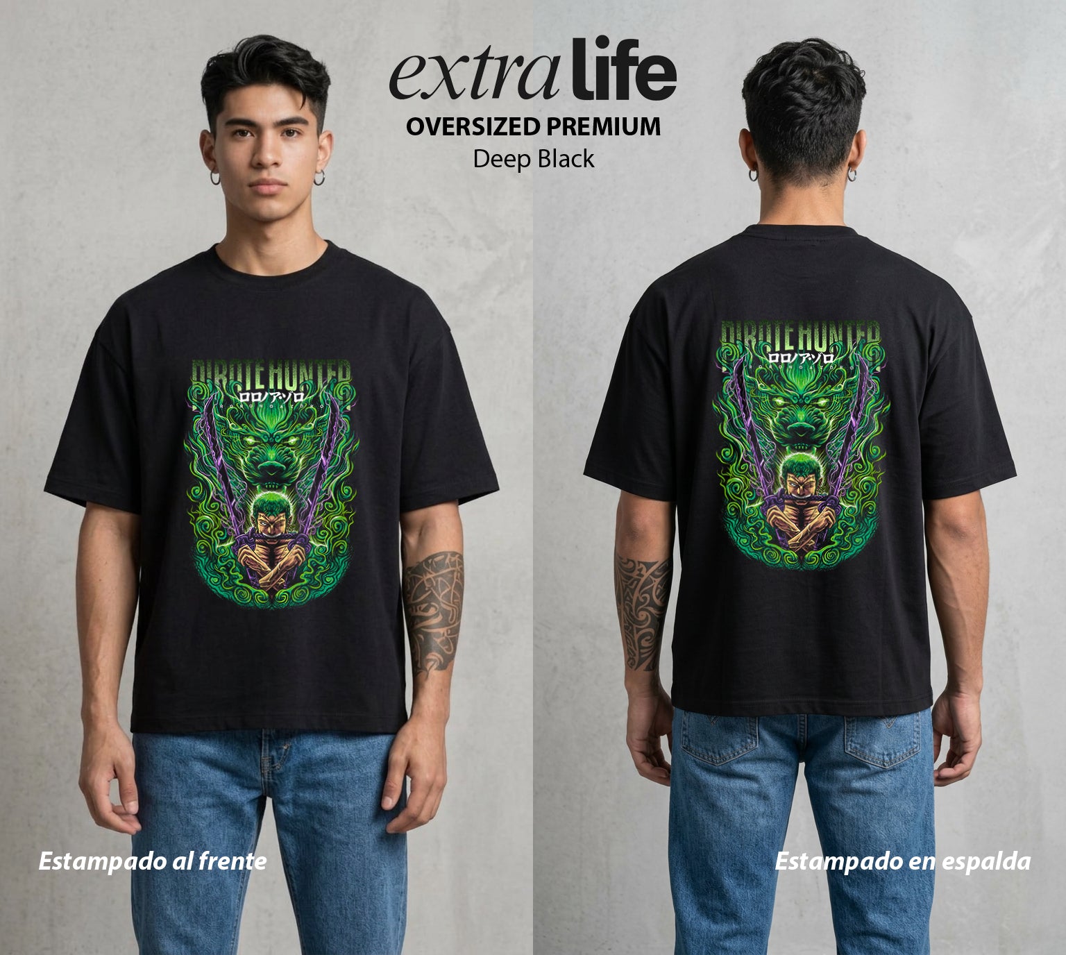 Mar de los Piratas | El Gran Tesoro del Mar #02997 - Playera Oversized Premium | Deep Black - Foto en modelo