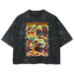 Playera streetwear premium de anime y gaming ExtraLife MX, corte boxy deluxe mineral wash heavyweight en color Acid Wash, moda urbana mexicana de culto.