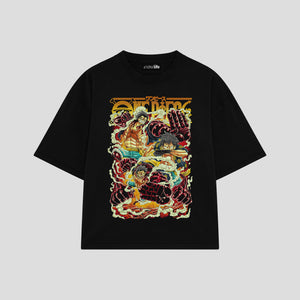 Playera streetwear premium de anime y gaming ExtraLife MX, corte boxy oversized drop shoulder heavyweight en color Deep Black y Off-White, moda urbana mexicana de culto.