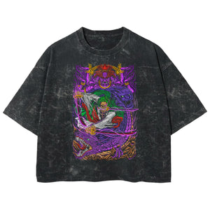 Playera streetwear premium de anime y gaming ExtraLife MX, corte boxy deluxe mineral wash heavyweight en color Acid Wash, moda urbana mexicana de culto.