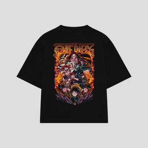 Playera streetwear premium de anime y gaming ExtraLife MX, corte boxy oversized drop shoulder heavyweight en color Deep Black y Off-White, moda urbana mexicana de culto.