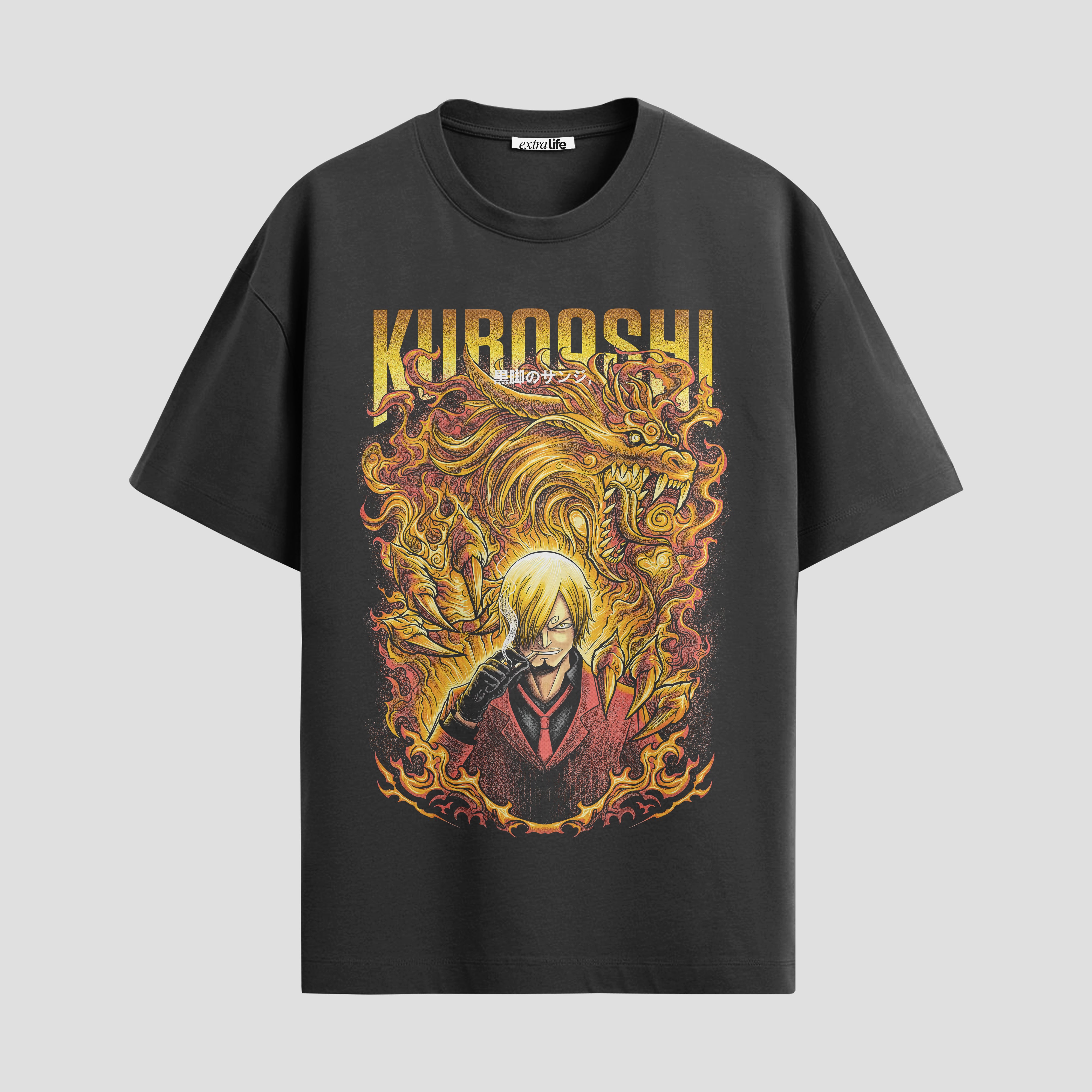 Playera urbana de anime y gaming ExtraLife MX, corte Standard Fit unisex ligero y transpirable en color Deep Black y Pure White, ropa de uso diario para gym y casual.