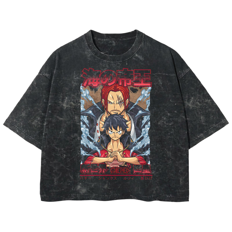 Playera streetwear premium de anime y gaming ExtraLife MX, corte boxy deluxe mineral wash heavyweight en color Acid Wash, moda urbana mexicana de culto.