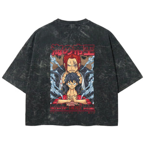 Playera streetwear premium de anime y gaming ExtraLife MX, corte boxy deluxe mineral wash heavyweight en color Acid Wash, moda urbana mexicana de culto.