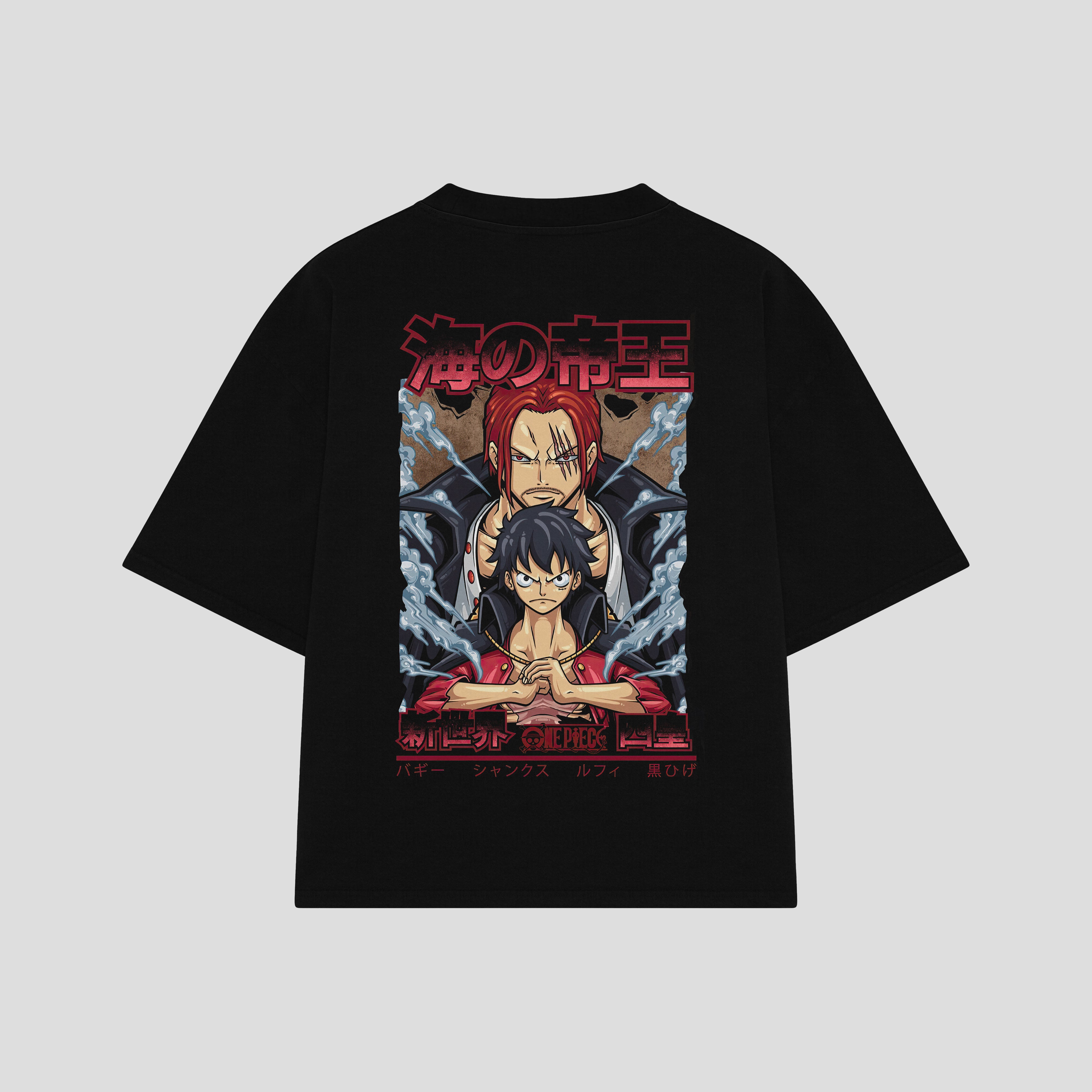 Playera streetwear premium de anime y gaming ExtraLife MX, corte boxy oversized drop shoulder heavyweight en color Deep Black y Off-White, moda urbana mexicana de culto.
