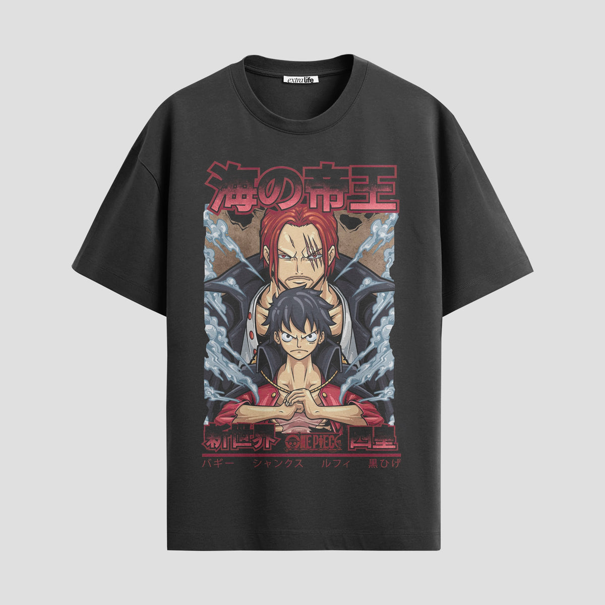 Playera urbana de anime y gaming ExtraLife MX, corte Classic Premium unisex ligero y transpirable en color Deep Black y Pure White, ropa de uso diario para gym y casual.