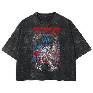 Playera streetwear premium de anime y gaming ExtraLife MX, corte boxy deluxe mineral wash heavyweight en color Acid Wash, moda urbana mexicana de culto.