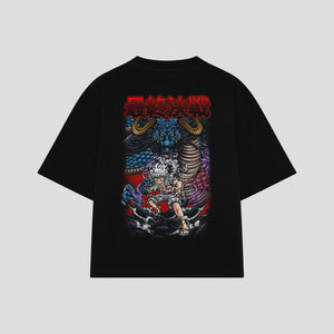 Playera streetwear premium de anime y gaming ExtraLife MX, corte boxy oversized drop shoulder heavyweight en color Deep Black y Off-White, moda urbana mexicana de culto.