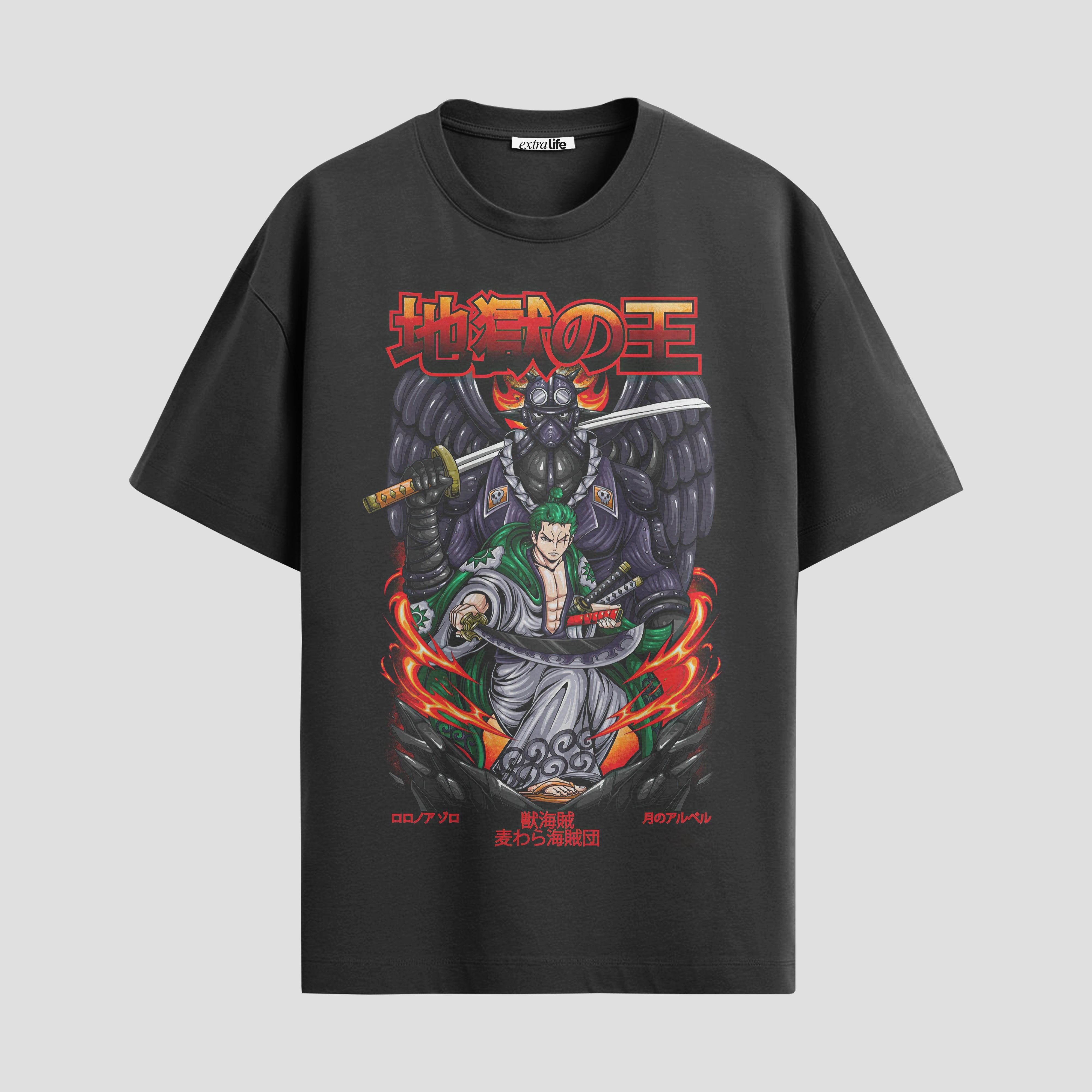 Playera urbana de anime y gaming ExtraLife MX, corte Standard Fit unisex ligero y transpirable en color Deep Black y Pure White, ropa de uso diario para gym y casual.