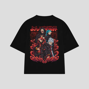 Playera streetwear premium de anime y gaming ExtraLife MX, corte boxy oversized drop shoulder heavyweight en color Deep Black y Off-White, moda urbana mexicana de culto.