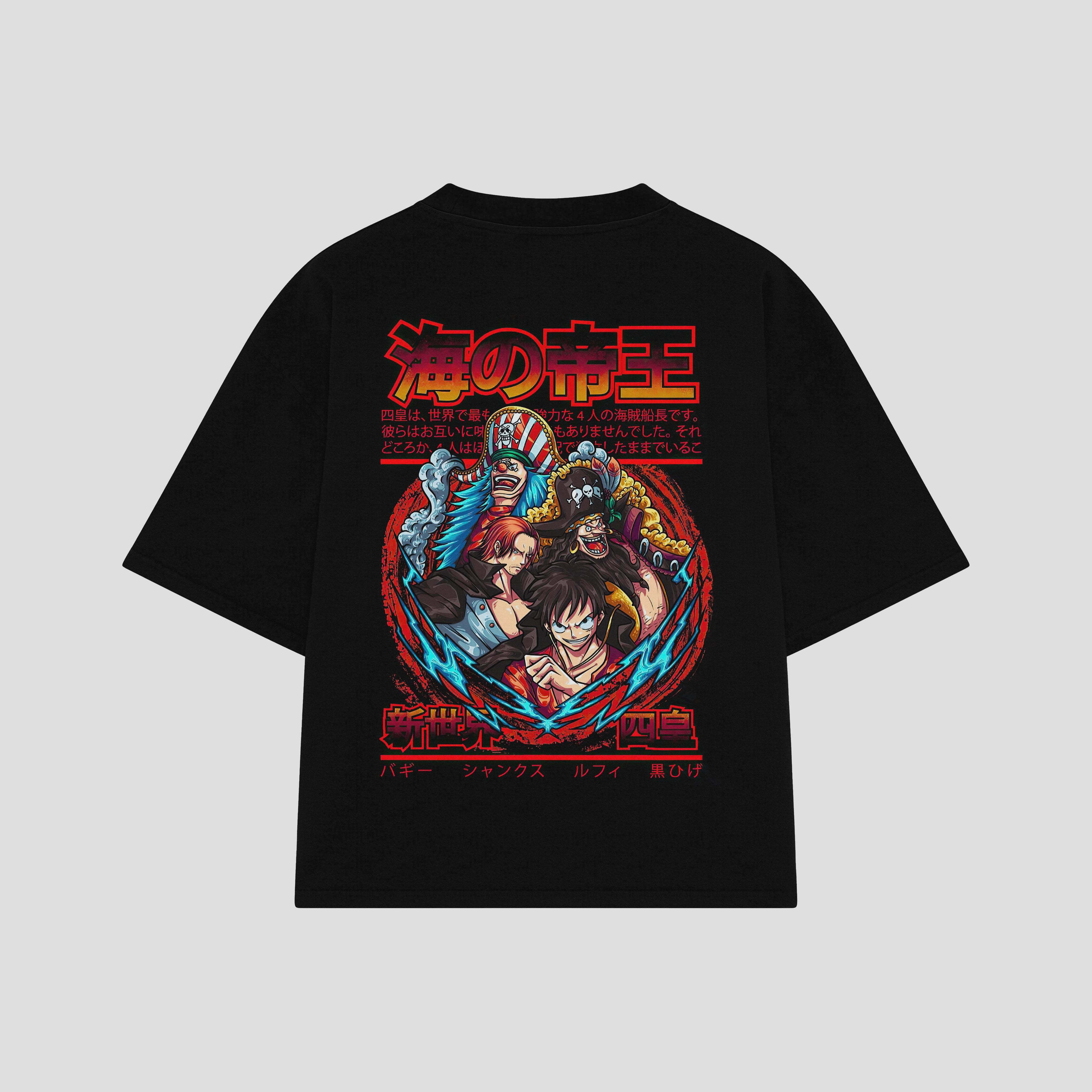 Playera streetwear premium de anime y gaming ExtraLife MX, corte boxy oversized drop shoulder heavyweight en color Deep Black y Off-White, moda urbana mexicana de culto.