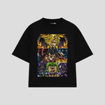 Playera streetwear premium de anime y gaming ExtraLife MX, corte boxy oversized drop shoulder heavyweight en color Deep Black y Off-White, moda urbana mexicana de culto.
