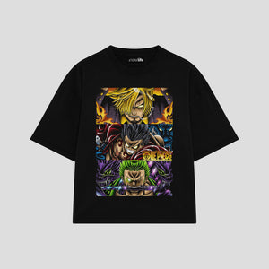 Playera streetwear premium de anime y gaming ExtraLife MX, corte boxy oversized drop shoulder heavyweight en color Deep Black y Off-White, moda urbana mexicana de culto.