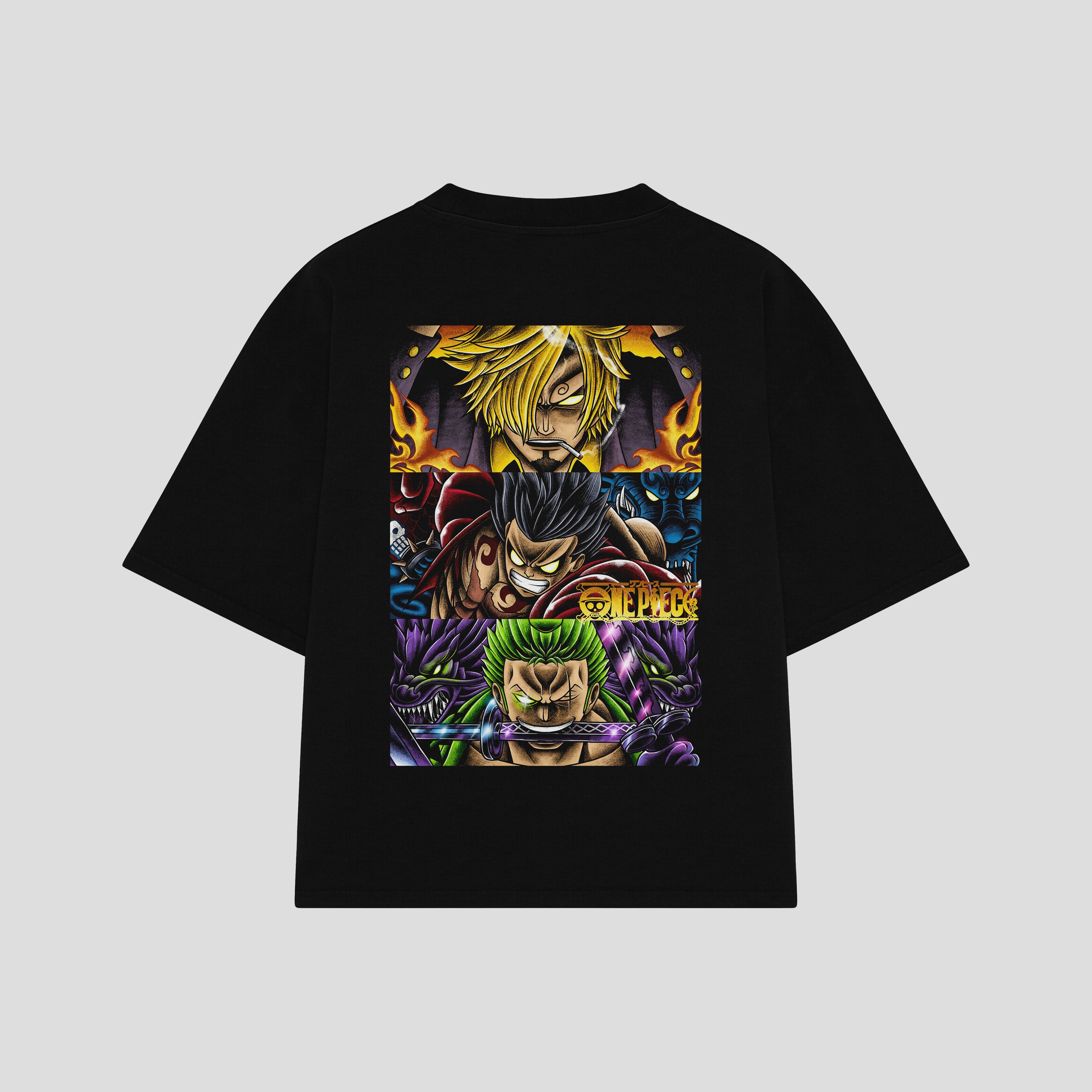 Playera streetwear premium de anime y gaming ExtraLife MX, corte boxy oversized drop shoulder heavyweight en color Deep Black y Off-White, moda urbana mexicana de culto.