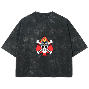 Playera streetwear premium de anime y gaming ExtraLife MX, corte boxy deluxe mineral wash heavyweight en color Acid Wash, moda urbana mexicana de culto.
