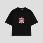 Playera streetwear premium de anime y gaming ExtraLife MX, corte boxy oversized drop shoulder heavyweight en color Deep Black y Off-White, moda urbana mexicana de culto.