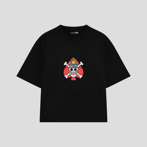 Playera streetwear premium de anime y gaming ExtraLife MX, corte boxy oversized drop shoulder heavyweight en color Deep Black y Off-White, moda urbana mexicana de culto.