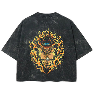 Playera streetwear premium de anime y gaming ExtraLife MX, corte boxy deluxe mineral wash heavyweight en color Acid Wash, moda urbana mexicana de culto.
