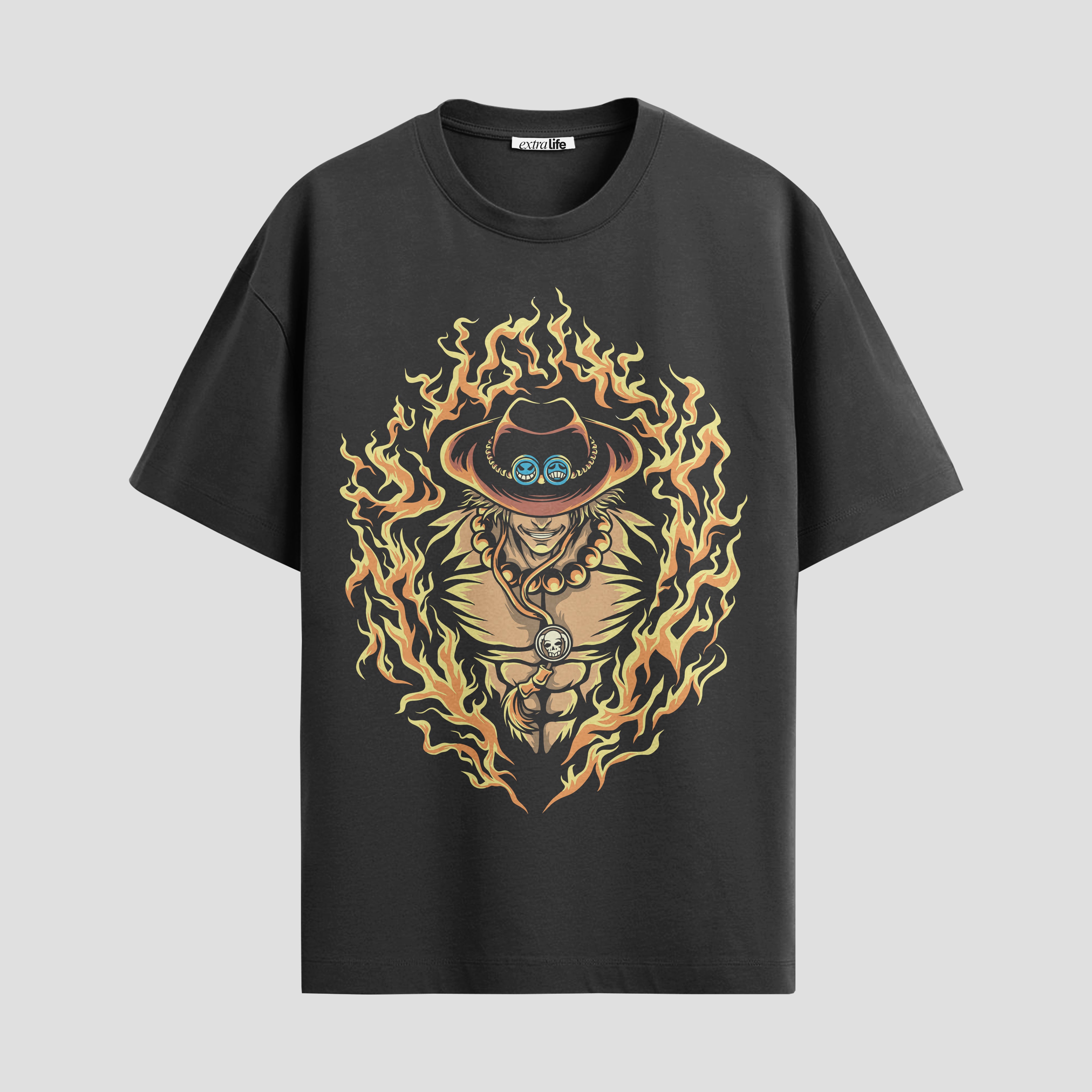 Playera urbana de anime y gaming ExtraLife MX, corte Standard Fit unisex ligero y transpirable en color Deep Black y Pure White, ropa de uso diario para gym y casual.