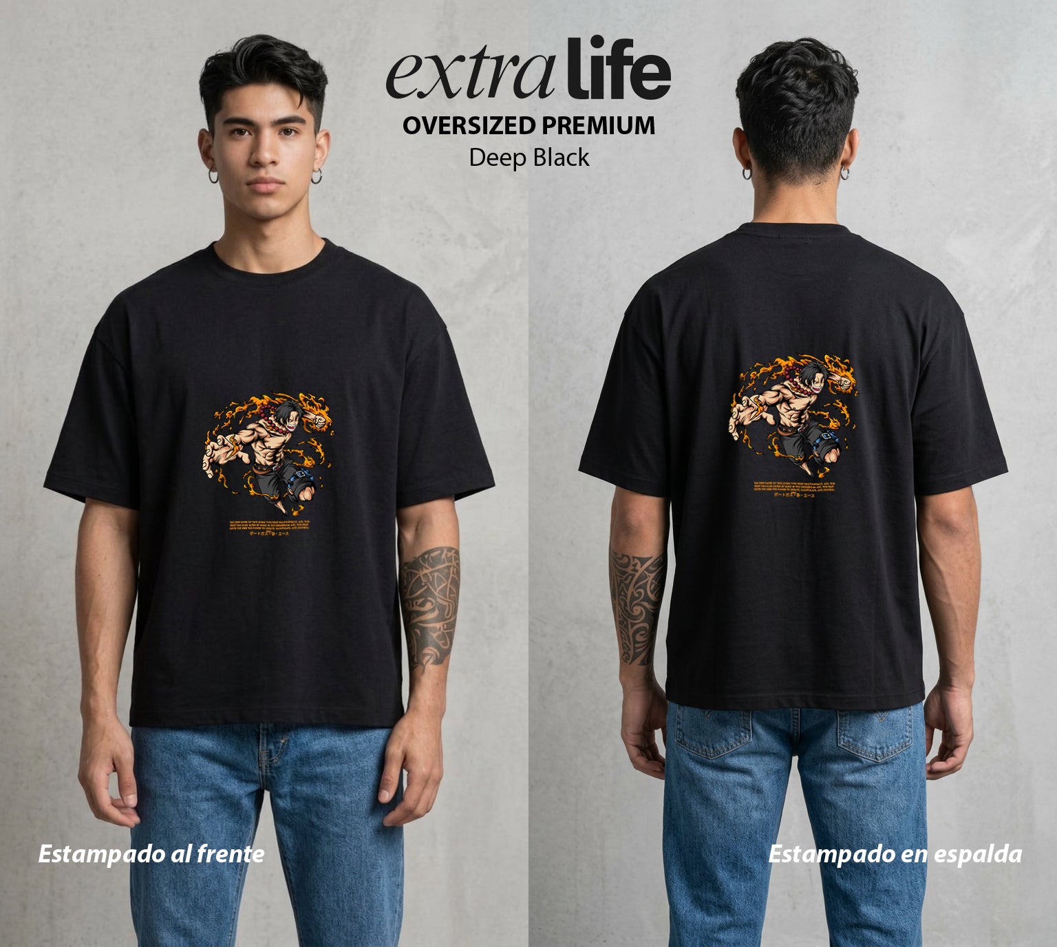 Mar de los Piratas | Fuerza del Fuego #03022 - Playera Oversized Premium | Deep Black - Foto en modelo