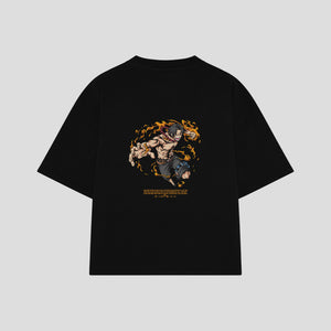 Playera streetwear premium de anime y gaming ExtraLife MX, corte boxy oversized drop shoulder heavyweight en color Deep Black y Off-White, moda urbana mexicana de culto.