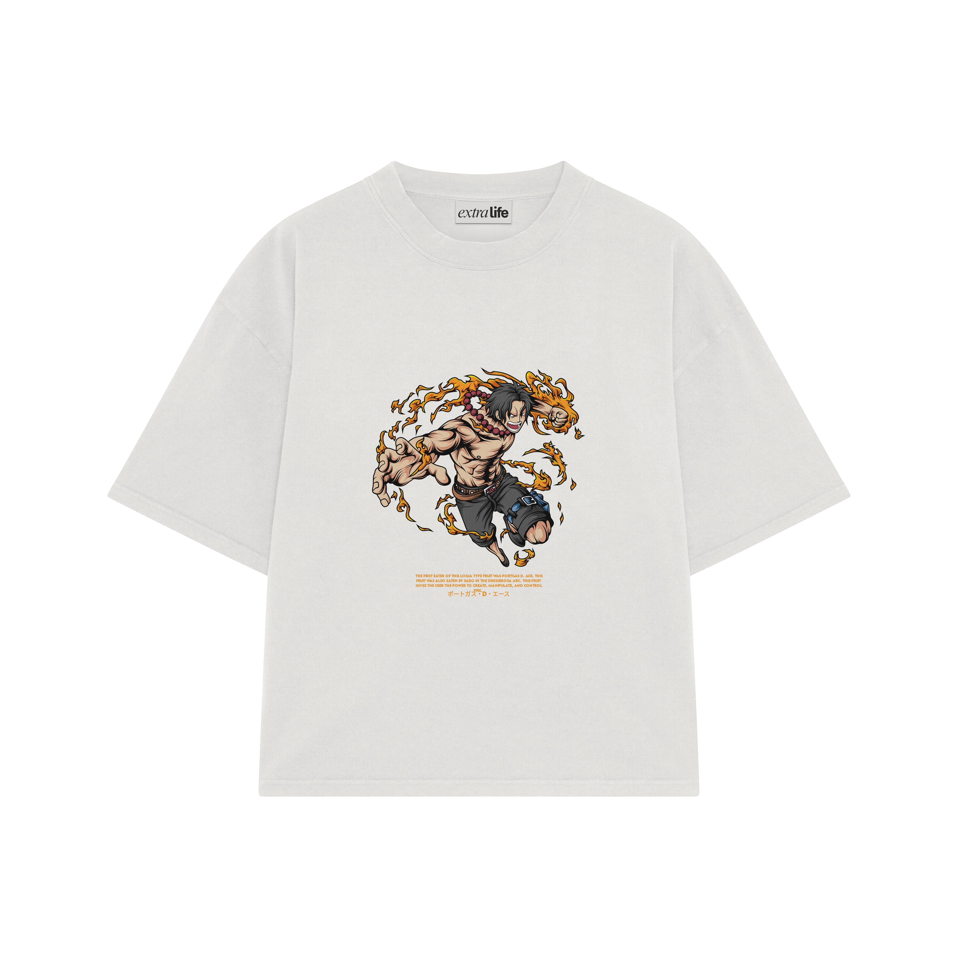 Playera streetwear premium de anime y gaming ExtraLife MX, corte boxy oversized drop shoulder heavyweight en color Deep Black y Off-White, moda urbana mexicana de culto.