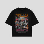 Playera streetwear premium de anime y gaming ExtraLife MX, corte boxy oversized drop shoulder heavyweight en color Deep Black y Off-White, moda urbana mexicana de culto.