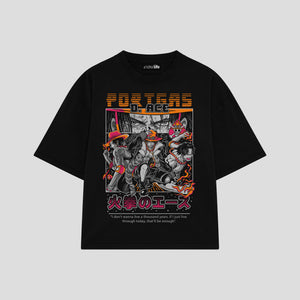 Playera streetwear premium de anime y gaming ExtraLife MX, corte boxy oversized drop shoulder heavyweight en color Deep Black y Off-White, moda urbana mexicana de culto.