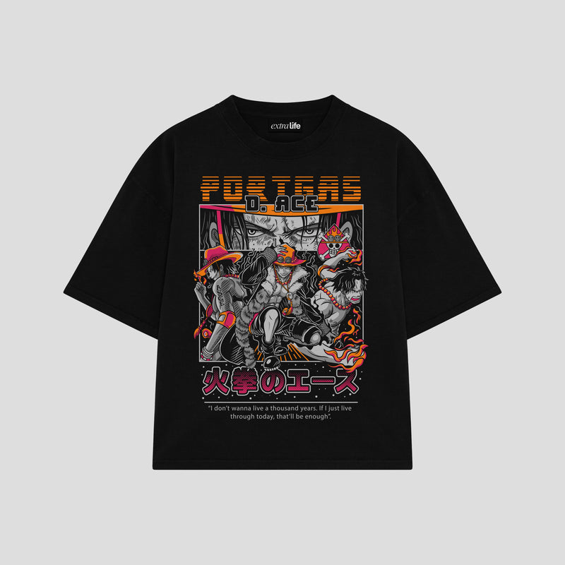 Playera streetwear premium de anime y gaming ExtraLife MX, corte boxy oversized drop shoulder heavyweight en color Deep Black y Off-White, moda urbana mexicana de culto.