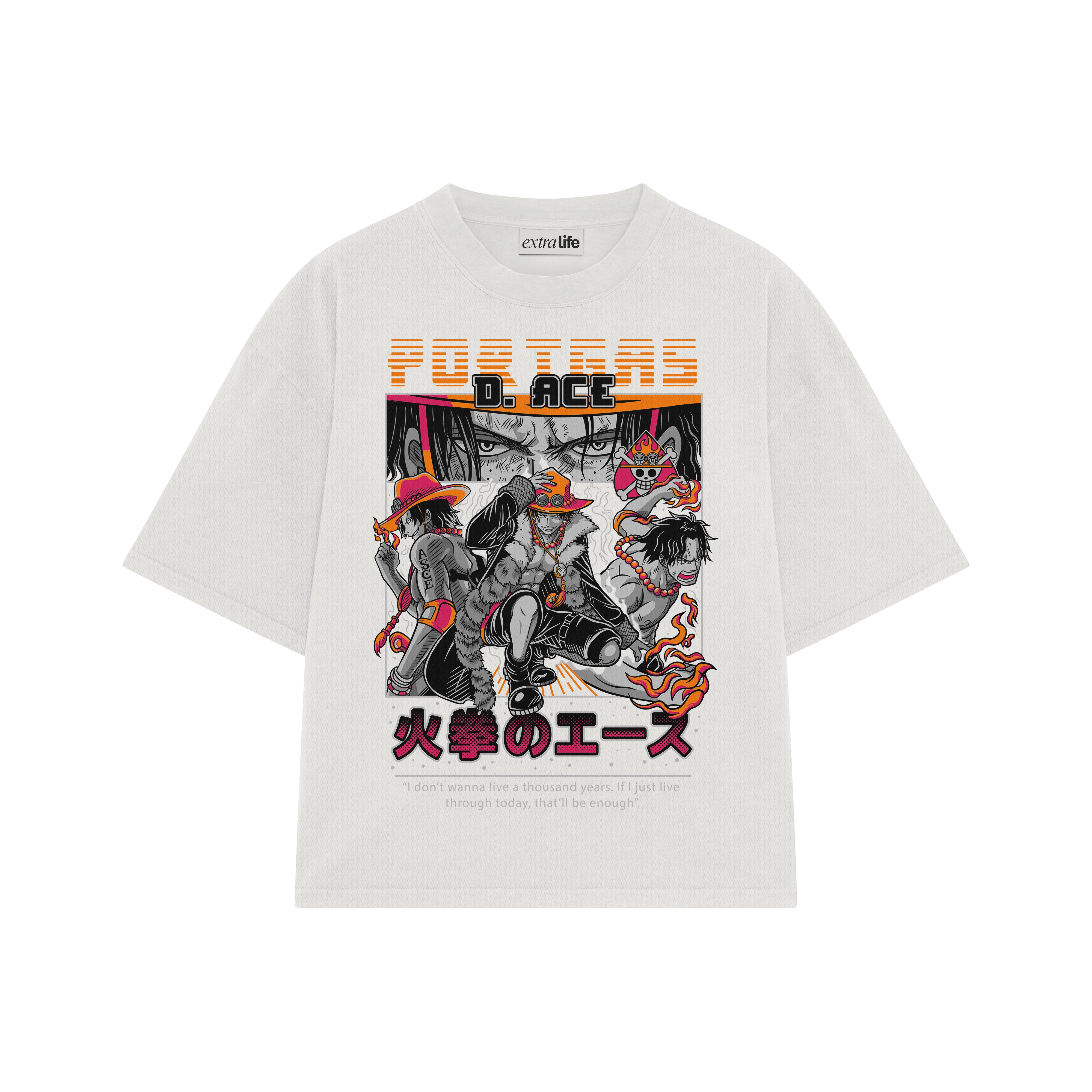 Playera streetwear premium de anime y gaming ExtraLife MX, corte boxy oversized drop shoulder heavyweight en color Deep Black y Off-White, moda urbana mexicana de culto.