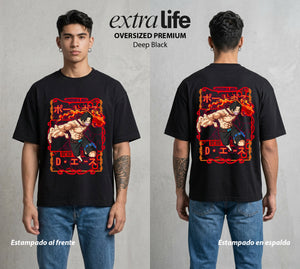 Mar de los Piratas | Puño de Fuego #03024 - Playera Oversized Premium | Deep Black - Foto en modelo