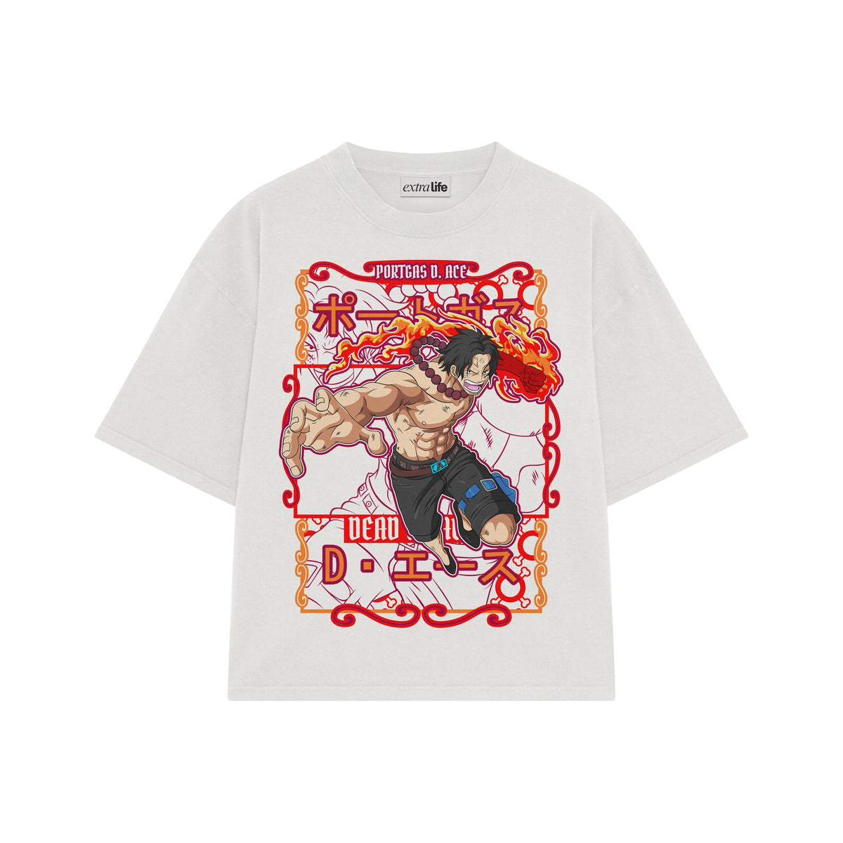 Playera streetwear premium de anime y gaming ExtraLife MX, corte oversized drop shoulder ligero y fresco en color Deep Black y Off-White, moda urbana mexicana de culto.