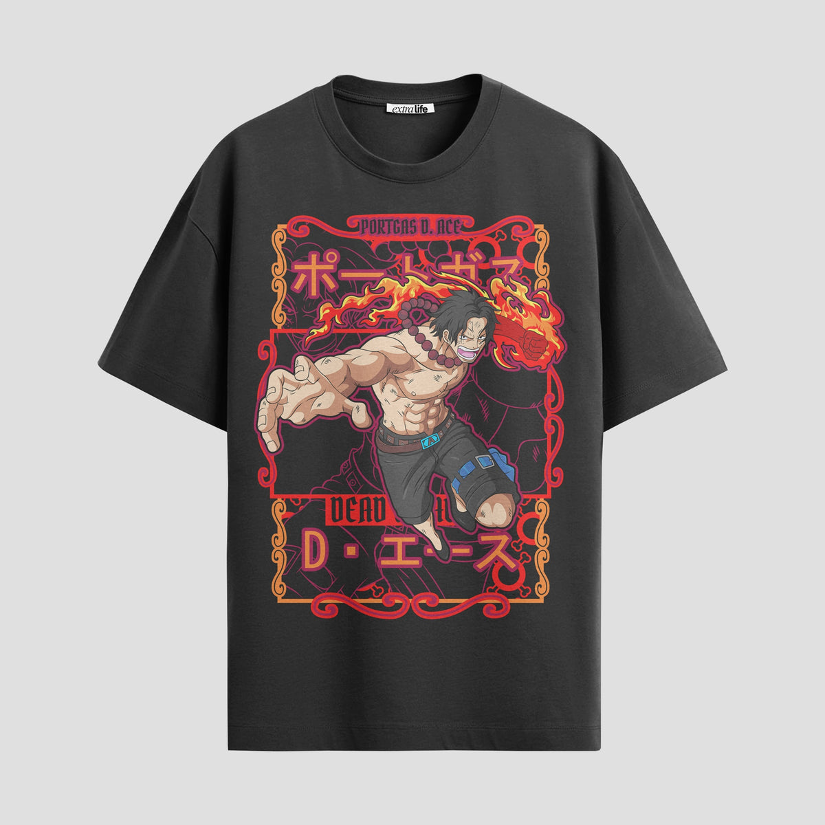 Playera urbana de anime y gaming ExtraLife MX, corte Classic Premium unisex ligero y transpirable en color Deep Black y Pure White, ropa de uso diario para gym y casual.