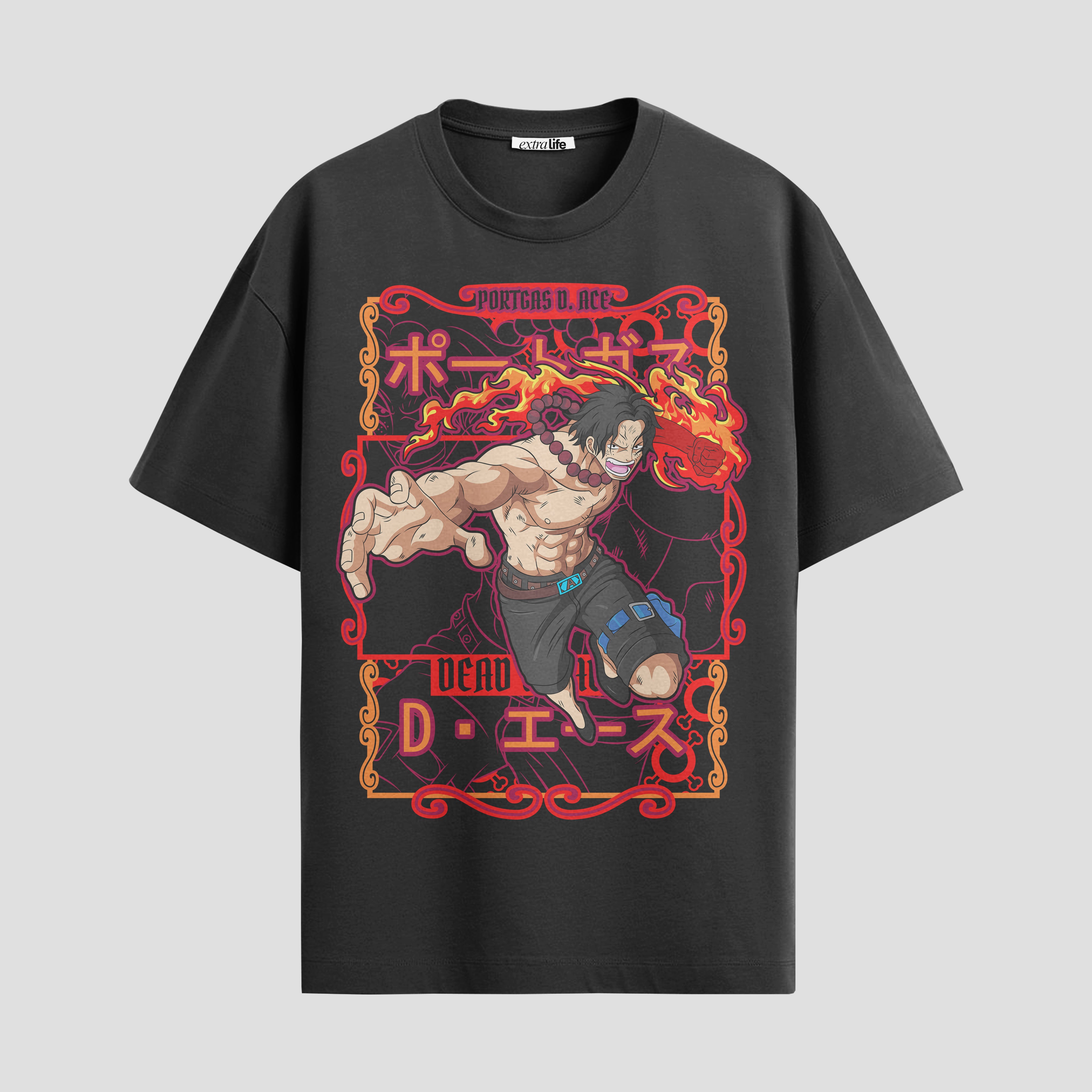 Playera urbana de anime y gaming ExtraLife MX, corte Standard Fit unisex ligero y transpirable en color Deep Black y Pure White, ropa de uso diario para gym y casual.