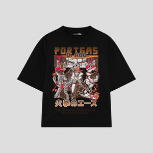 Playera streetwear premium de anime y gaming ExtraLife MX, corte boxy oversized drop shoulder heavyweight en color Deep Black y Off-White, moda urbana mexicana de culto.