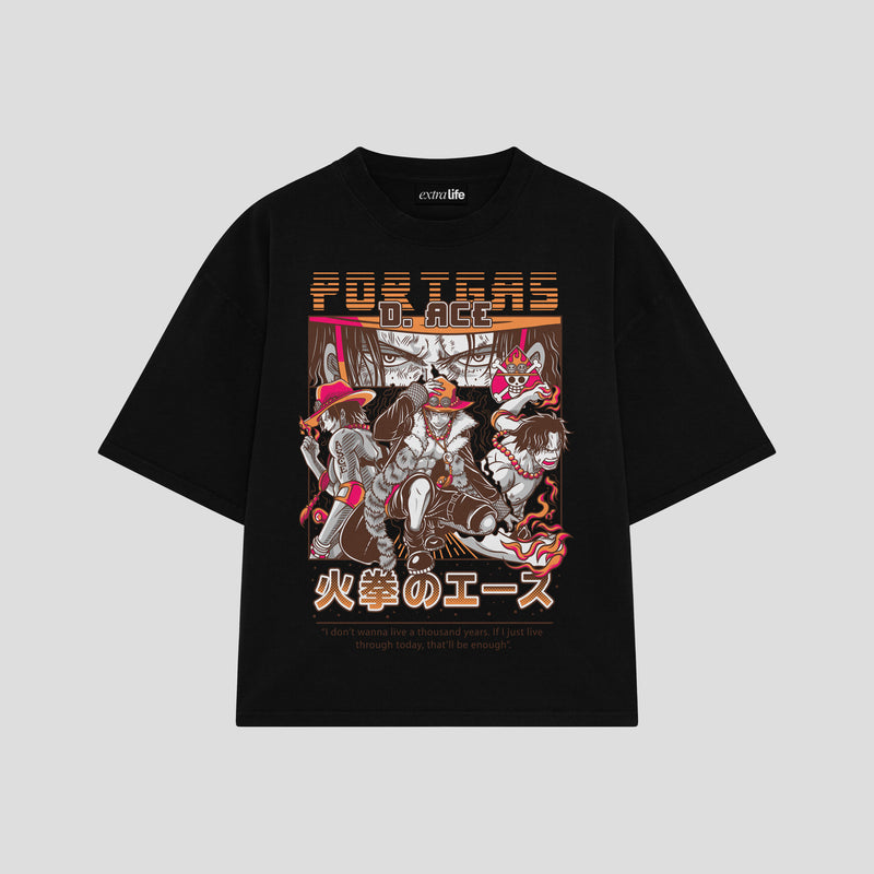Playera streetwear premium de anime y gaming ExtraLife MX, corte boxy oversized drop shoulder heavyweight en color Deep Black y Off-White, moda urbana mexicana de culto.
