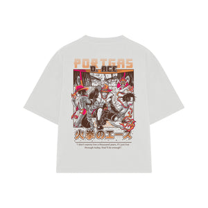 Playera streetwear premium de anime y gaming ExtraLife MX, corte boxy oversized drop shoulder heavyweight en color Deep Black y Off-White, moda urbana mexicana de culto.