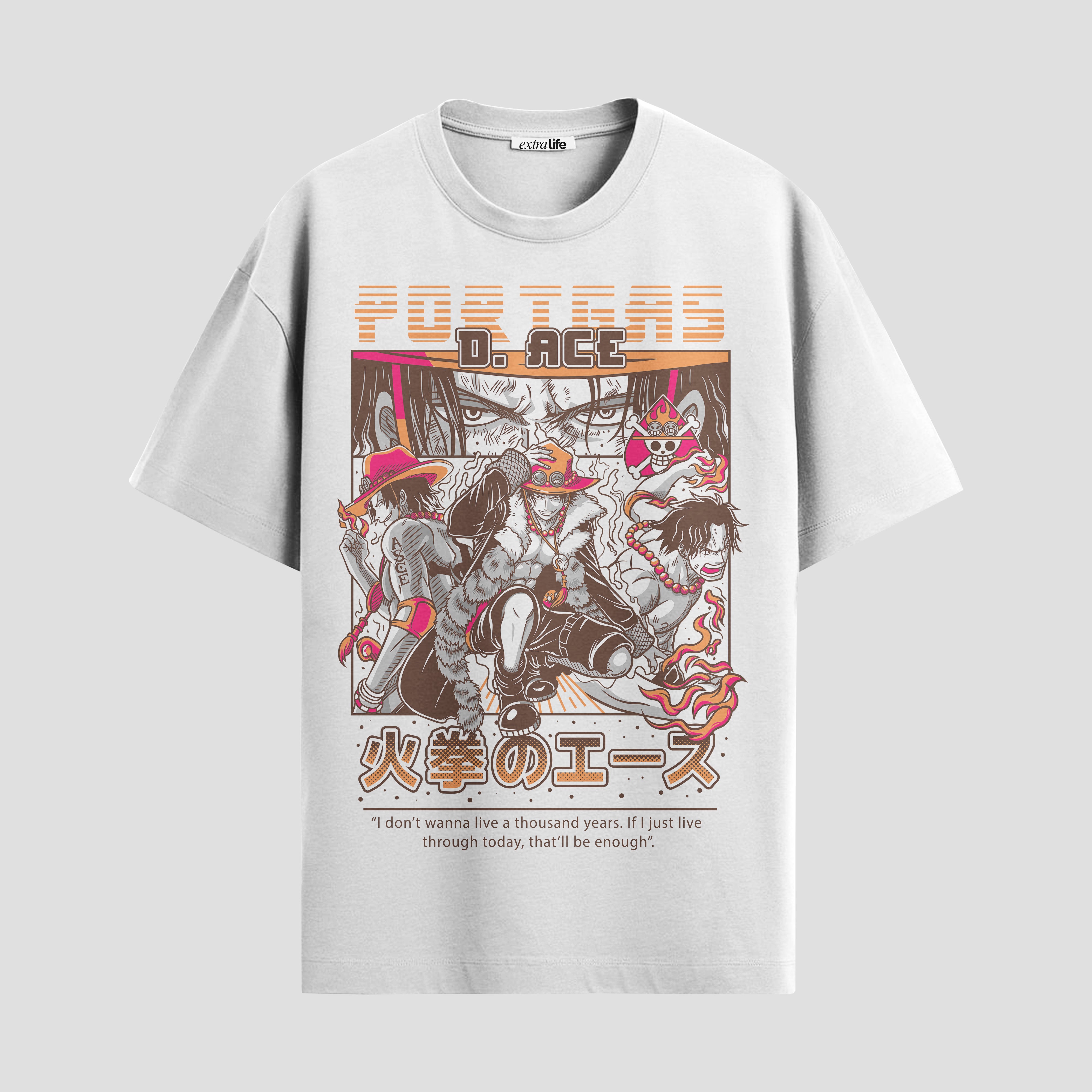 Playera urbana de anime y gaming ExtraLife MX, corte Standard Fit unisex ligero y transpirable en color Deep Black y Pure White, ropa de uso diario para gym y casual.